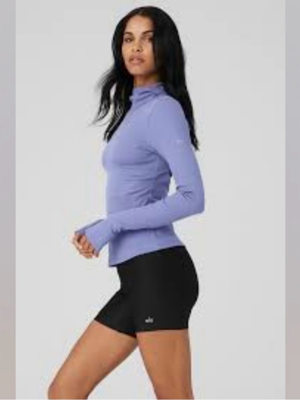 Alo Yoga Alosoft Frontrunner Ribbed Long Sleeve Hoodie Infinity Blue Small